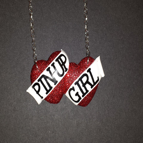 red glitter pin up girl bete noire necklace