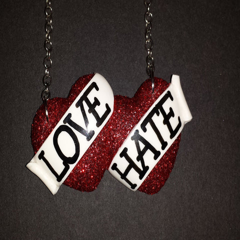 red glittery love hate bete noire necklace
