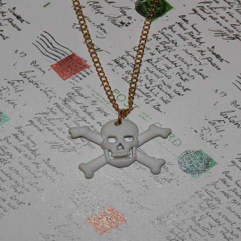 Bad to the bone skull and cross bone white necklace