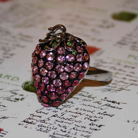 Pink swarovski crystal strawberry ring