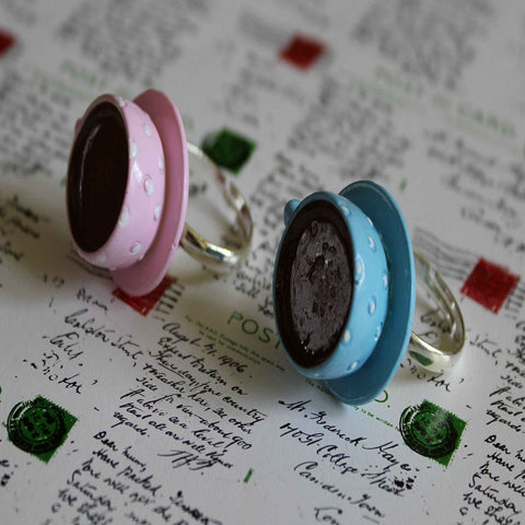 Baby pink and blue tea cup rings