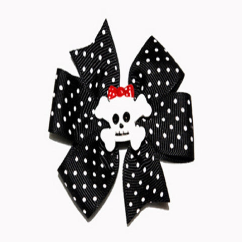 black polka dot and skull hair bow