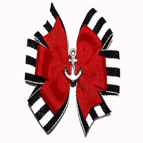 black and white pin stripe and red anchor hair bow