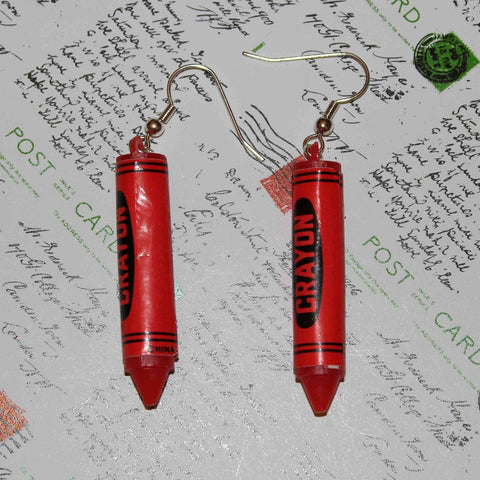 red crayon doodly dandy earrings