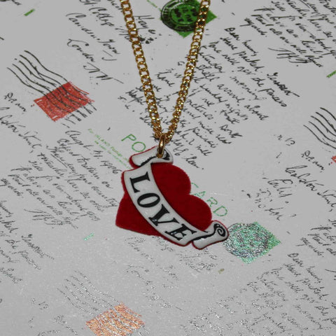 tattoo inspired velvet love heart necklace