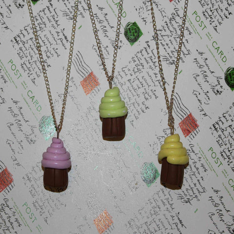 Handmade blackcurrant, mint & lemon mini cupcake necklaces