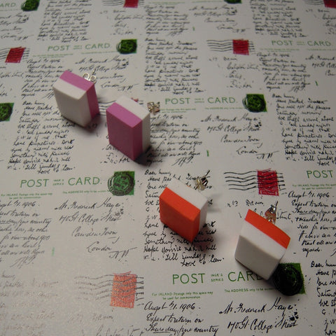 pink & orange hand made dolly mixture stud earrings