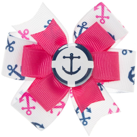pink & white nautical hair bow