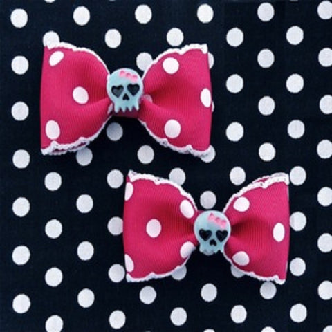 pink polka dot skull hair bows by punk up bettie