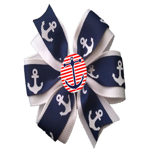 navy and white nautical anchor hair bow