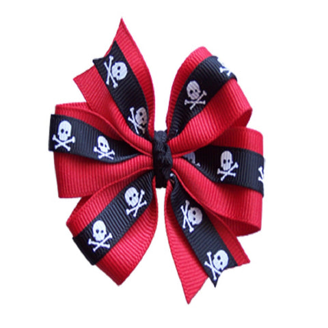 red and navy nautical skull hair bow