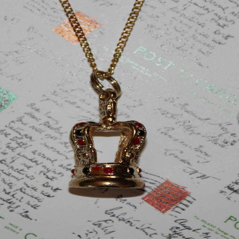 brass tone crown necklace