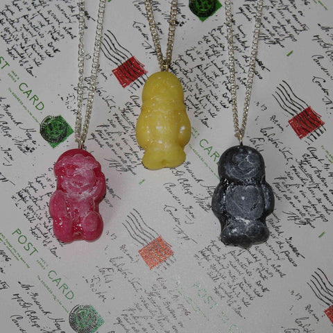 red, yellow and black handmade jelly baby necklaces