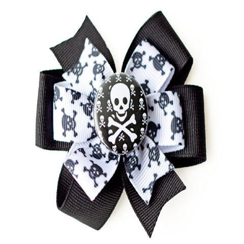 black and white skull hair bow