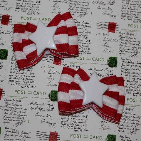 red candy stripe star hair bows