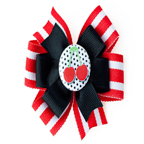red candy stripe and black cherry hair bow
