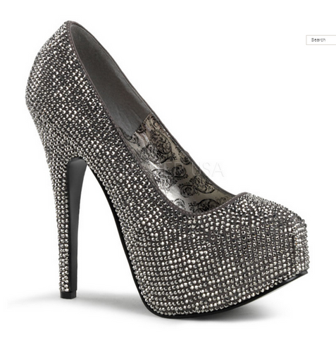 Grey Teeze 06 Wide Rhinestone Platforms by Bordello