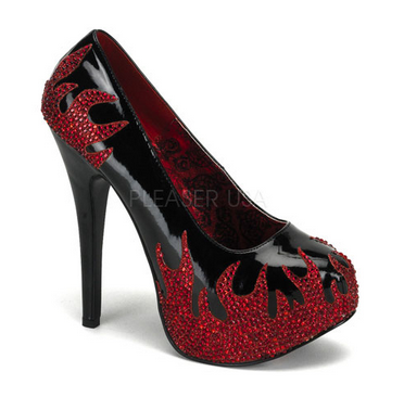 Black & Red Teeze 27 Rhinestone Flame Platforms by Bordello