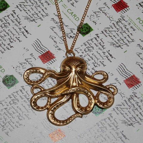brass tone octopus necklace